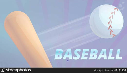 Baseball bat and ball concept banner. Cartoon illustration of baseball bat and ball vector concept banner for web design. Baseball bat and ball concept banner, cartoon style