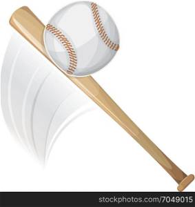 Baseball Bat Hitting Ball. Illustration of an american baseball bat, hitting a ball