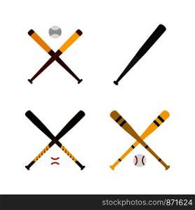 Baseball bat icon set. Flat set of baseball bat vector icons for web design isolated on white background. Baseball bat icon set, flat style