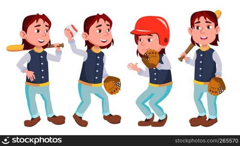 Baseball Boy Schoolboy Kid Poses Set Vector. Primary School Child. Competition. For Web, Poster, Booklet Design. Isolated Illustration. Baseball Boy Schoolboy Kid Poses Set Vector. Primary School Child. Competition. For Web, Poster, Booklet Design. Isolated Cartoon Illustration