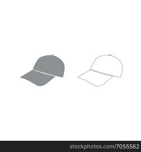 Baseball cap grey set icon .