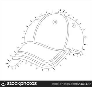 Baseball Cap Icon Connect The Dots, Sport Head Wear Vector Art Illustration, Puzzle Game Containing A Sequence Of Numbered Dots