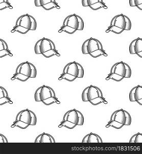 Baseball Cap Icon Seamless Pattern, Base Ball Hat Design Vector Art Illustration
