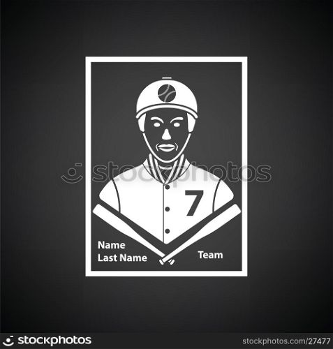 Baseball card icon. Black background with white. Vector illustration.