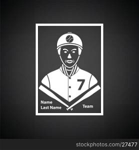 Baseball card icon. Black background with white. Vector illustration.