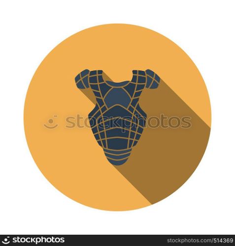 Baseball Chest Protector Icon. Flat Circle Stencil Design With Long Shadow. Vector Illustration.