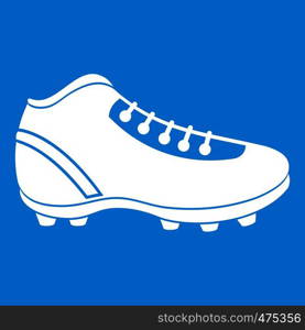 Baseball cleat icon white isolated on blue background vector illustration. Baseball cleat icon white