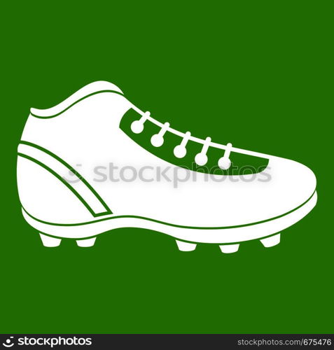 Baseball cleat icon white isolated on green background. Vector illustration. Baseball cleat icon green