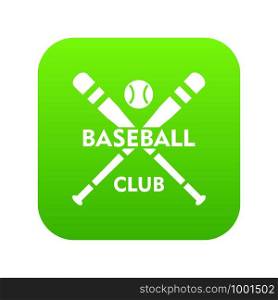 Baseball club icon green vector isolated on white background. Baseball club icon green vector