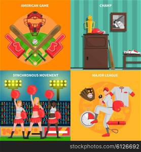 Baseball concept set. Baseball design concept set with game players and equipments flat icons isolated vector illustration