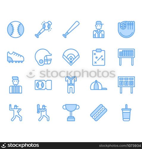 Baseball equipments and activities icon and symbol set