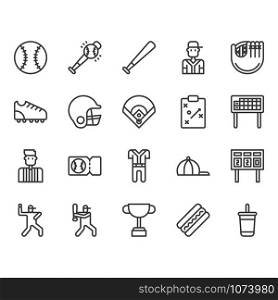 Baseball equipments and activities icon and symbol set