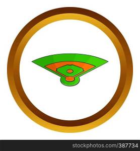 Baseball field vector icon in golden circle, cartoon style isolated on white background. Baseball field vector icon