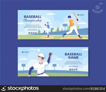 Baseball Game Sports Social Media Horizontal Banner Template Flat Cartoon Background Vector Illustration