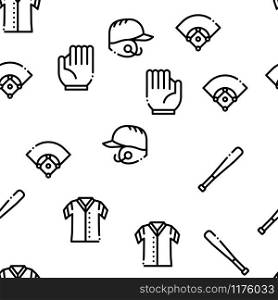 Baseball Game Tools Seamless Pattern Vector Thin Line. Illustrations. Baseball Game Tools Seamless Pattern Vector