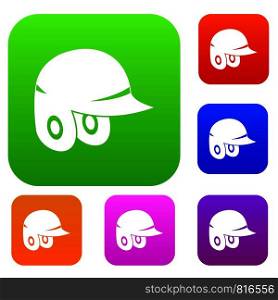Baseball helmet set icon color in flat style isolated on white. Collection sings vector illustration. Baseball helmet set color collection
