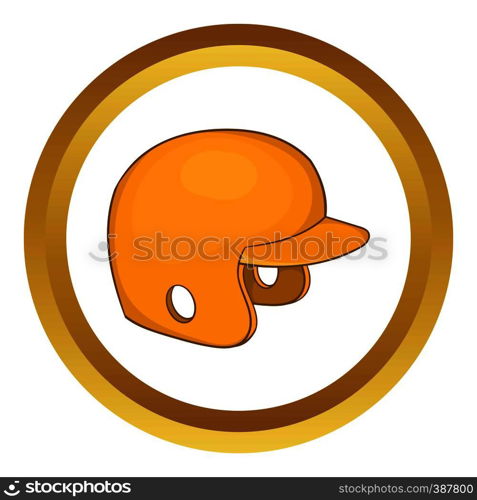 Baseball helmet vector icon in golden circle, cartoon style isolated on white background. Baseball helmet vector icon