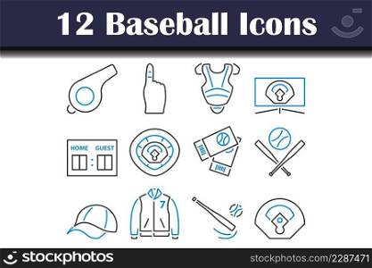 Baseball Icon Set. Editable Bold Outline With Color Fill Design. Vector Illustration.