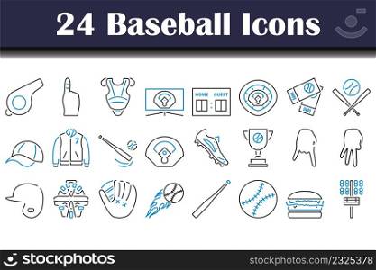 Baseball Icon Set. Editable Bold Outline With Color Fill Design. Vector Illustration.