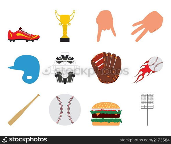 Baseball Icon Set. Flat Design. Fully editable vector illustration. Text expanded.