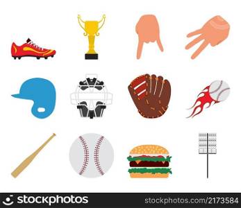 Baseball Icon Set. Flat Design. Fully editable vector illustration. Text expanded.