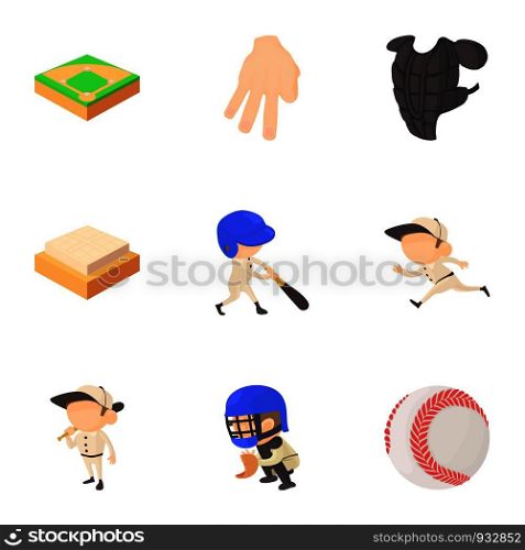 Baseball icons set. Cartoon set of 9 baseball vector icons for web isolated on white background. Baseball icons set, cartoon style