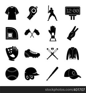Baseball icons set. Simple illustration of 16 baseball vector icons for web. Baseball icons set, simple style