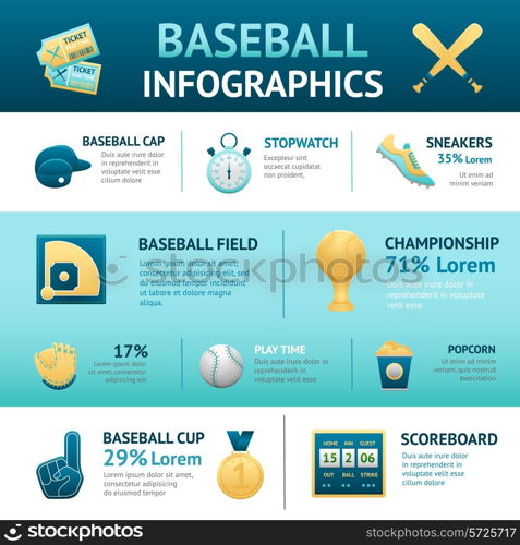 Baseball infographics set with cup field championship scoreboard symbols vector illustration