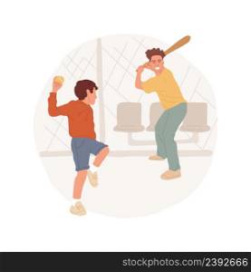 Baseball isolated cartoon vector illustration Public baseball court, adults and teens playing game together, hit the ball with a bat, community, suburban houses on background vector cartoon.. Baseball isolated cartoon vector illustration