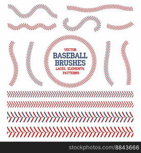 Baseball laces set seam brushes red vector image