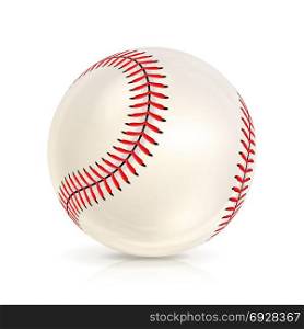 Baseball Leather Ball Close-up Isolated On White. Realistic Baseball Icon. Vector Illustration. Baseball Leather Ball Isolated On White. SoftBall Base Ball. Shiny