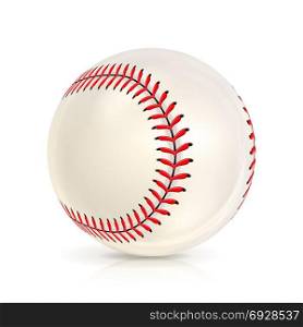 Baseball Leather Ball Isolated On White. SoftBall Base Ball. Shiny Baseball Ball. Sport Leather Ball. Vector Illustration. Baseball Leather Ball Isolated On White. SoftBall Base Ball. Shiny