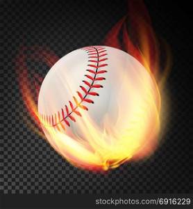 Baseball On Fire. Burning Style. Flaming Realistic Baseball Ball On Fire Flying Through The Air. Burning Ball