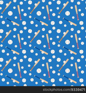 Baseball pattern. Seamless blue background with balls and bats for baseball game. Flat vector illustration.. Baseball pattern. Seamless blue background with balls and bats for baseball game. Flat vector illustration