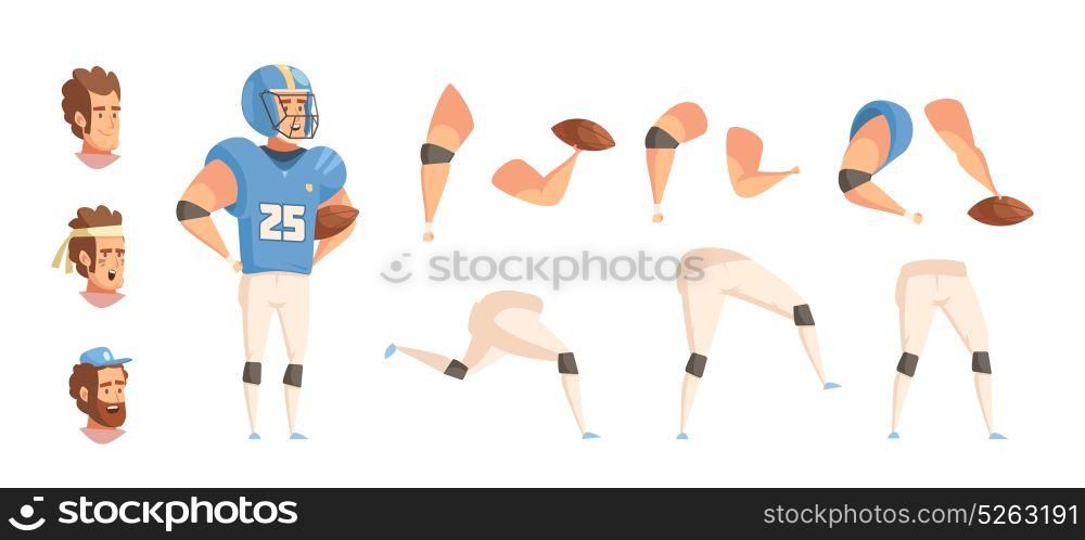 Baseball Player Constructor Set. Sportsman constructor retro cartoon set with flat male ballplayer character in uniform heads hands and legs vector illustration