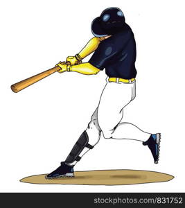 Baseball player swings the bat, illustration, vector on white background.