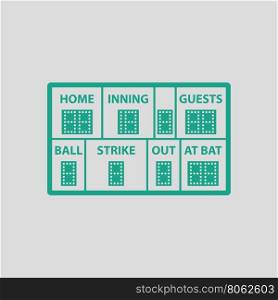 Baseball scoreboard icon. Gray background with green. Vector illustration.