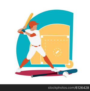 Baseball sport concept icon flat design. Ball and competition, game american, bat play, athletic training, championship player, tournament team, athlete illustration. Baseball sport. Baseball game