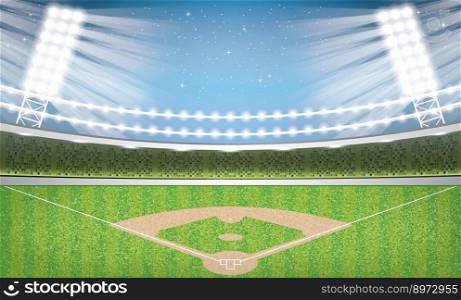 Baseball Stadium with Neon Lights. Arena. Vector Illustration.