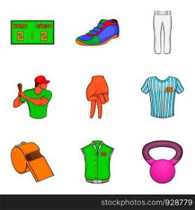 Baseball team icons set. Cartoon set of 9 baseball team vector icons for web isolated on white background. Baseball team icons set, cartoon style