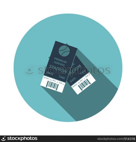 Baseball Tickets Icon. Flat Circle Stencil Design With Long Shadow. Vector Illustration.