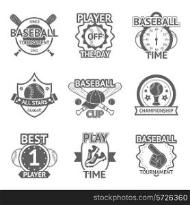 Baseball tournament player championship black emblems set isolated vector illustration