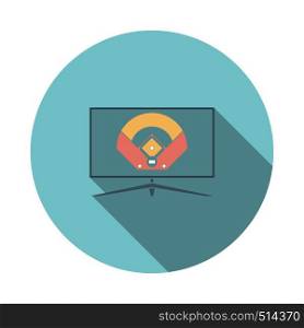 Baseball Tv Translation Icon. Flat Circle Stencil Design With Long Shadow. Vector Illustration.
