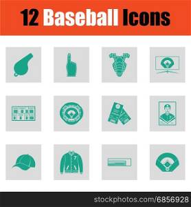 Baseballl icon set. Baseballl icon set. Green on gray design. Vector illustration.