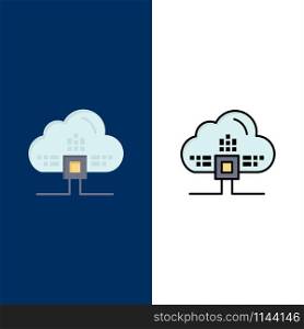 Based, Data, Cloud, Science Icons. Flat and Line Filled Icon Set Vector Blue Background