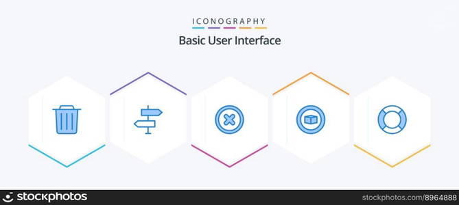 Basic 25 Blue icon pack including help. basic. basic. set. cube