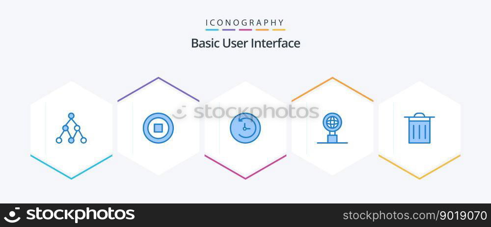 Basic 25 Blue icon pack including . . time machine. ui. basic