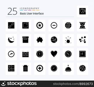 Basic 25 Solid Glyph icon pack including mode. loading. basic. hourglass. globe
