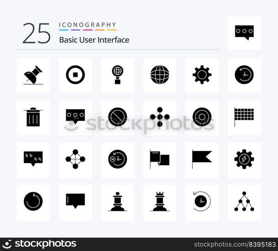 Basic 25 Solid Glyph icon pack including ui. basic. basic. time machine. backup