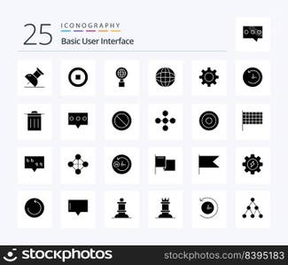 Basic 25 Solid Glyph icon pack including ui. basic. basic. time machine. backup